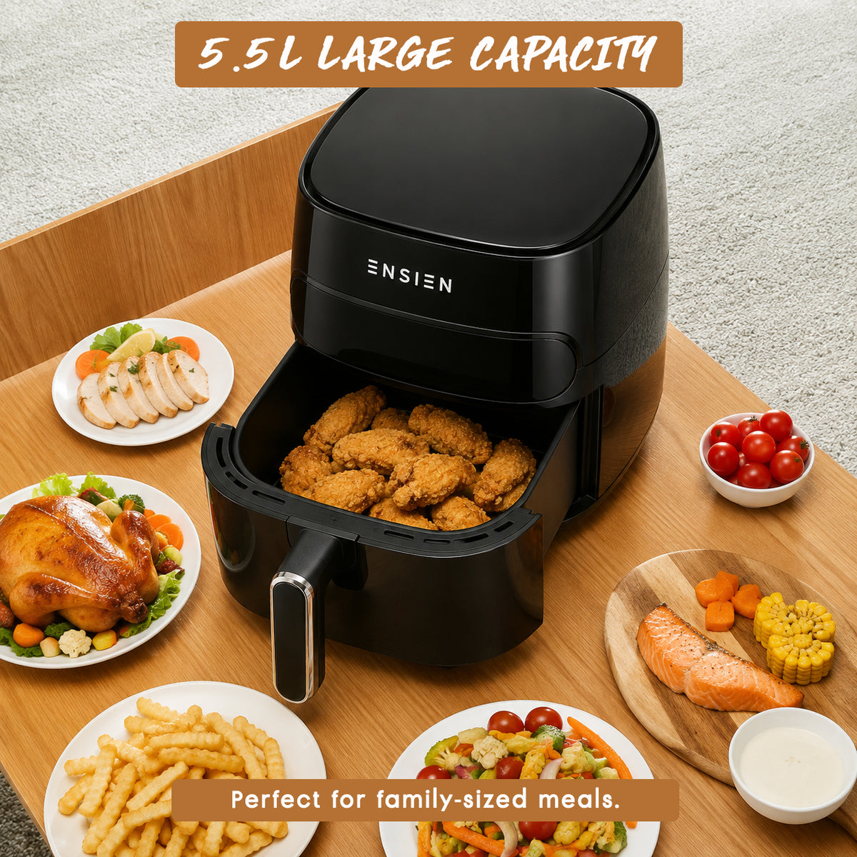 Ensien 5.5L Digital Air Fryer | 7 Presets, Viewing Window, 2-Year Warranty | EN-AF-5.5L