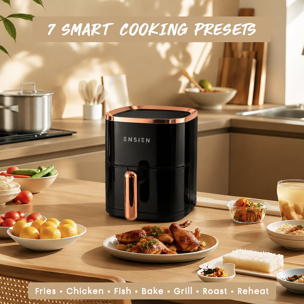 Ensien 4L Digital Air Fryer | 360° Rapid Air, Non-Stick Basket | EN-AF-4L